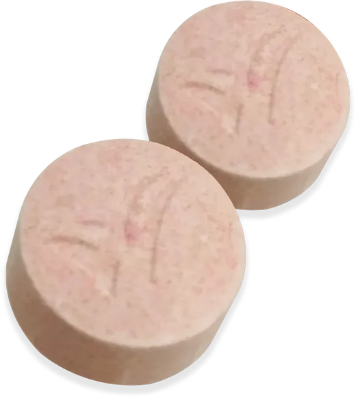 Dua tablet kunyah DVN berwarna pink